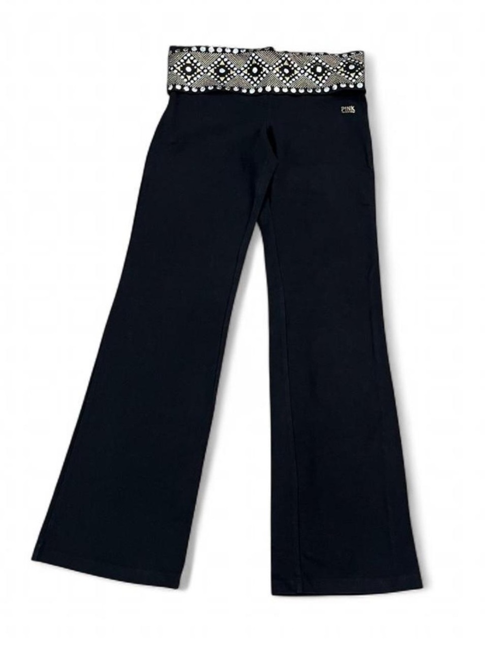 PINK Victoria's Secret Fold Over Black Flared Leggings